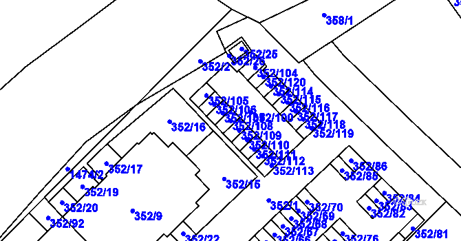 Parcela st. 352/108 v KÚ Hrádek nad Nisou, Katastrální mapa