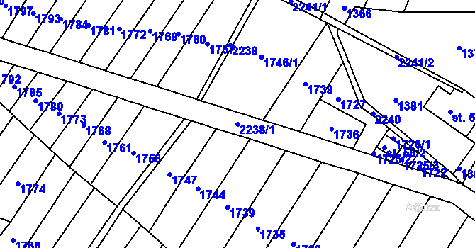 Parcela st. 2238/1 v KÚ Hradešice, Katastrální mapa