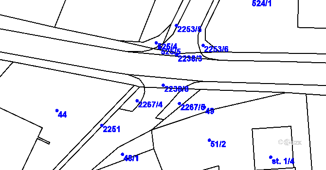 Parcela st. 2238/8 v KÚ Hradešice, Katastrální mapa