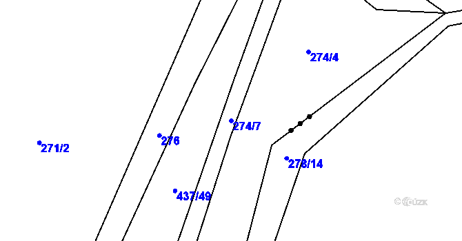 Parcela st. 274/7 v KÚ Hradešice, Katastrální mapa