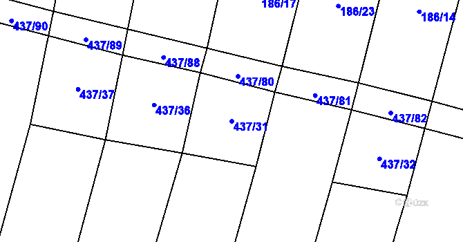 Parcela st. 437/31 v KÚ Hradešice, Katastrální mapa
