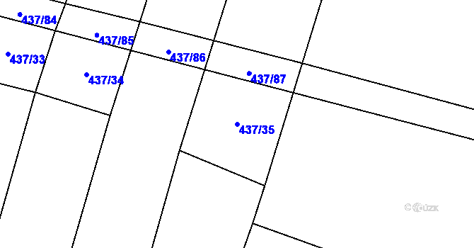 Parcela st. 437/35 v KÚ Hradešice, Katastrální mapa
