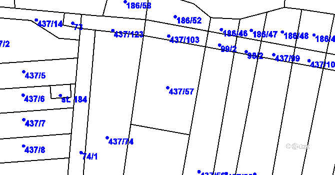 Parcela st. 437/57 v KÚ Hradešice, Katastrální mapa