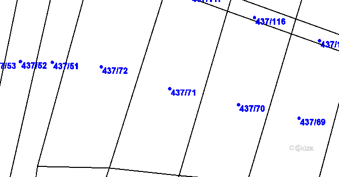 Parcela st. 437/71 v KÚ Hradešice, Katastrální mapa