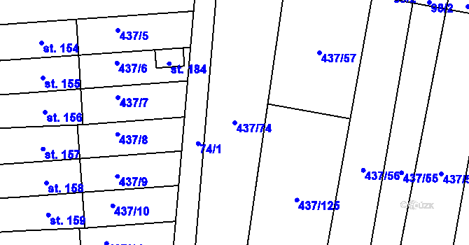Parcela st. 437/74 v KÚ Hradešice, Katastrální mapa