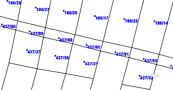 Parcela st. 437/80 v KÚ Hradešice, Katastrální mapa