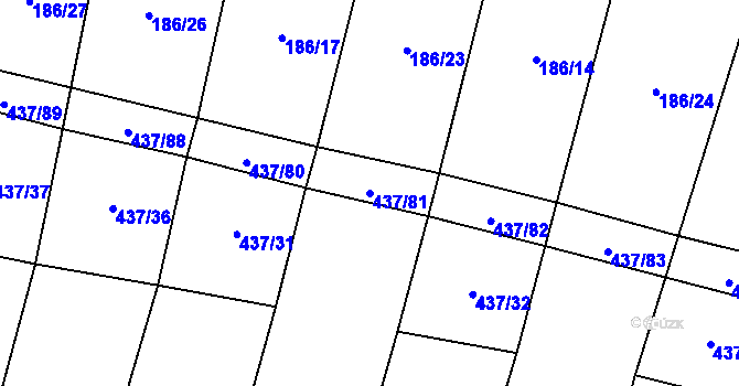 Parcela st. 437/81 v KÚ Hradešice, Katastrální mapa