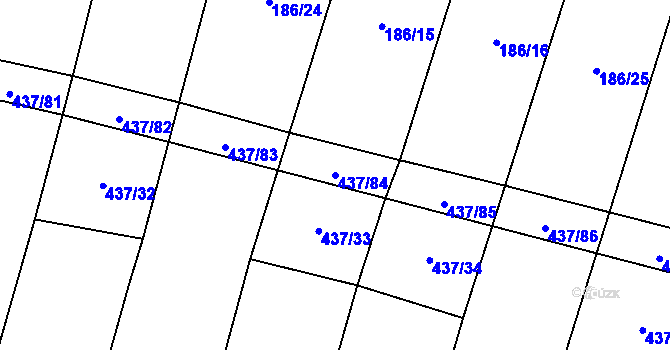 Parcela st. 437/84 v KÚ Hradešice, Katastrální mapa