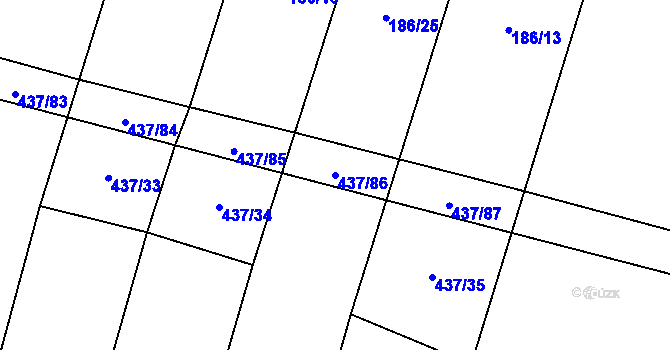 Parcela st. 437/86 v KÚ Hradešice, Katastrální mapa