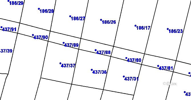 Parcela st. 437/88 v KÚ Hradešice, Katastrální mapa