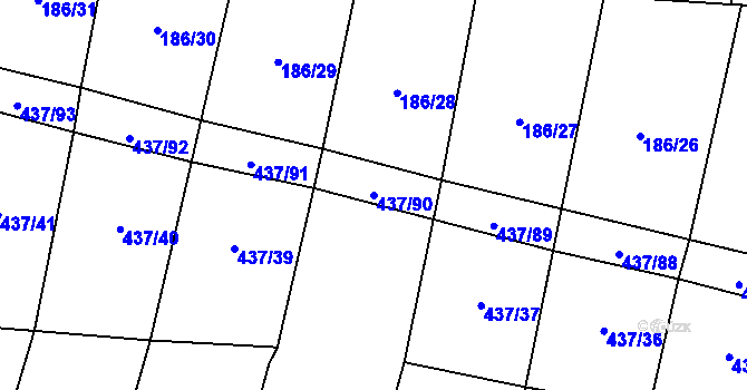 Parcela st. 437/90 v KÚ Hradešice, Katastrální mapa