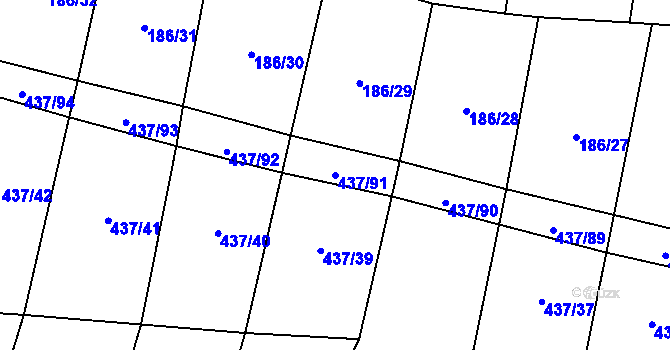 Parcela st. 437/91 v KÚ Hradešice, Katastrální mapa