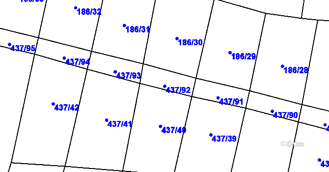 Parcela st. 437/92 v KÚ Hradešice, Katastrální mapa