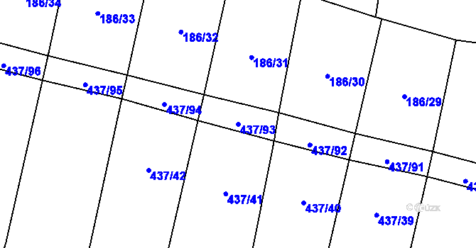 Parcela st. 437/93 v KÚ Hradešice, Katastrální mapa