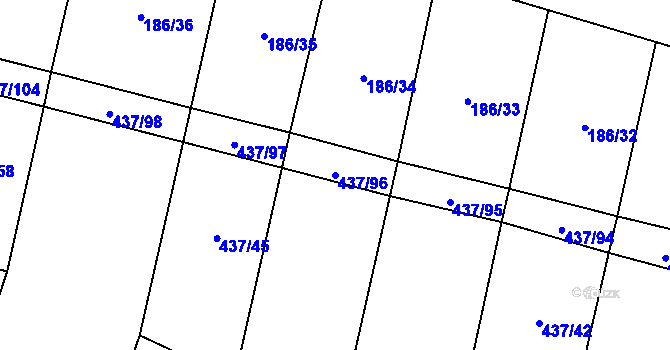 Parcela st. 437/96 v KÚ Hradešice, Katastrální mapa