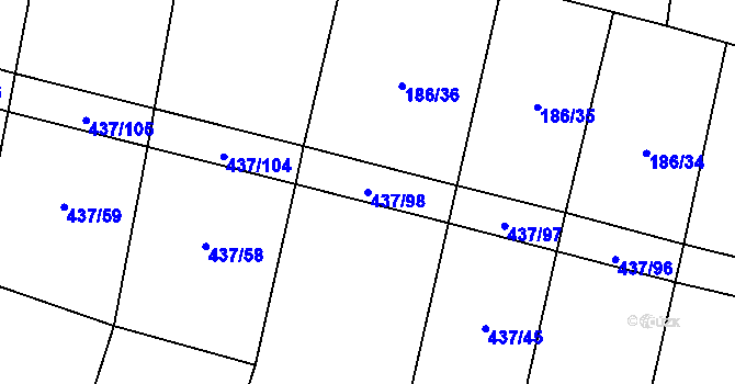 Parcela st. 437/98 v KÚ Hradešice, Katastrální mapa