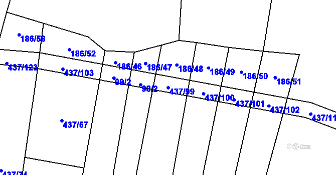 Parcela st. 437/99 v KÚ Hradešice, Katastrální mapa