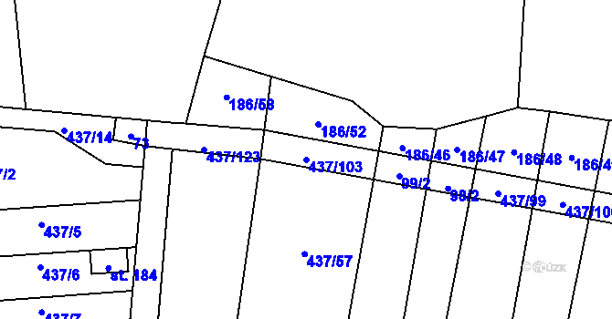 Parcela st. 437/103 v KÚ Hradešice, Katastrální mapa