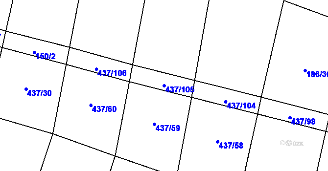 Parcela st. 437/105 v KÚ Hradešice, Katastrální mapa