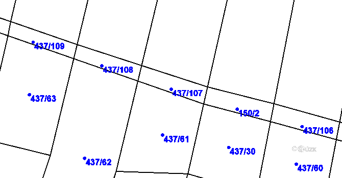 Parcela st. 437/107 v KÚ Hradešice, Katastrální mapa
