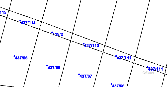 Parcela st. 437/113 v KÚ Hradešice, Katastrální mapa