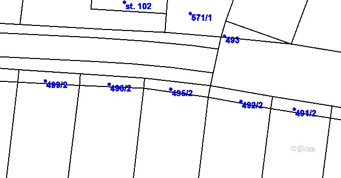Parcela st. 495/2 v KÚ Hradešice, Katastrální mapa