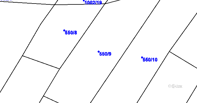 Parcela st. 550/9 v KÚ Hradešice, Katastrální mapa