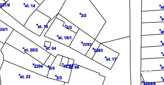 Parcela st. 2292 v KÚ Hradešice, Katastrální mapa