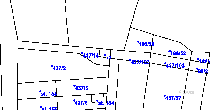 Parcela st. 73 v KÚ Hradešice, Katastrální mapa