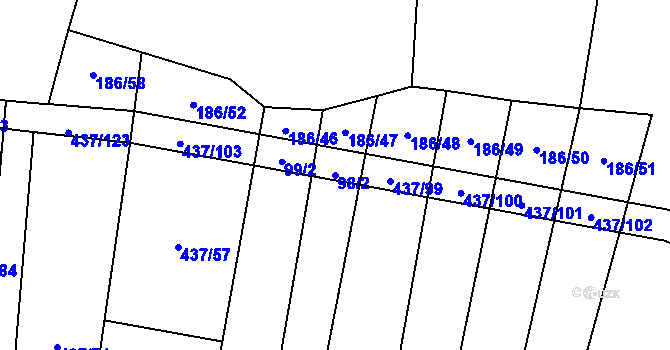 Parcela st. 98/2 v KÚ Hradešice, Katastrální mapa