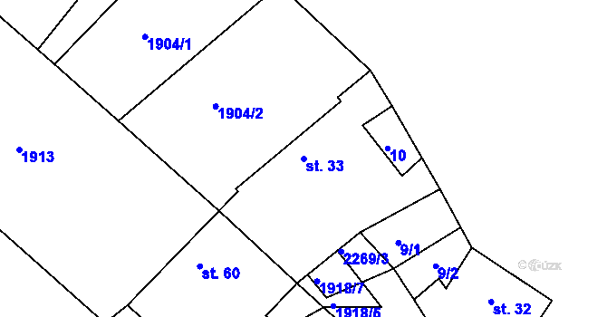 Parcela st. 33 v KÚ Hradešice, Katastrální mapa