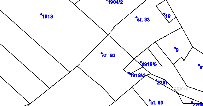 Parcela st. 60 v KÚ Hradešice, Katastrální mapa