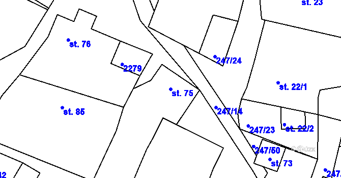 Parcela st. 75 v KÚ Hradešice, Katastrální mapa