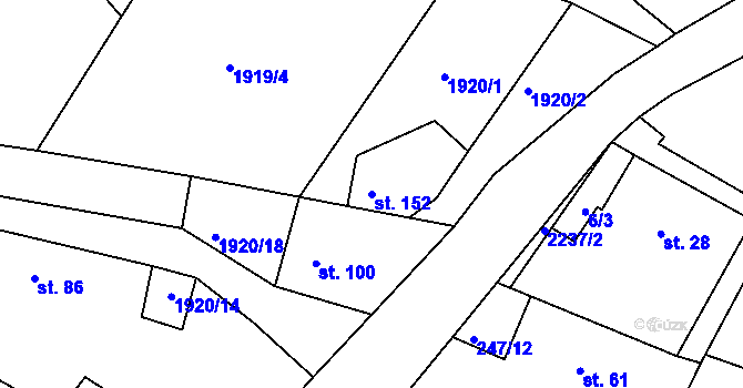 Parcela st. 152 v KÚ Hradešice, Katastrální mapa
