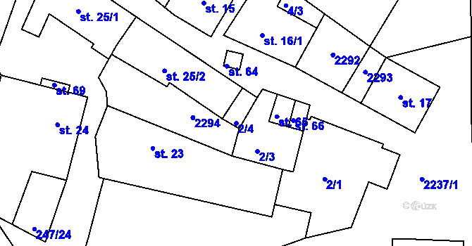 Parcela st. 2/4 v KÚ Hradešice, Katastrální mapa