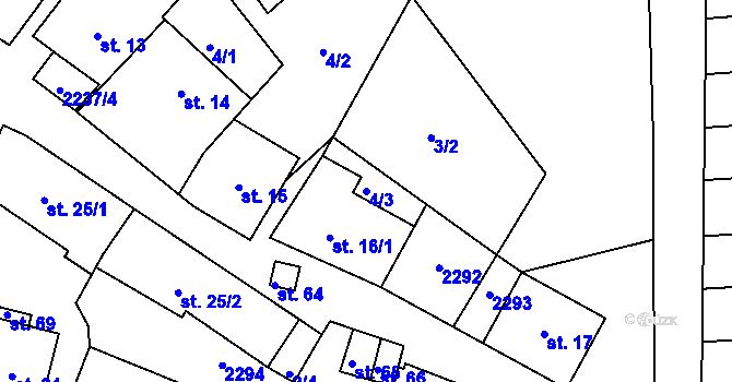 Parcela st. 4/3 v KÚ Hradešice, Katastrální mapa
