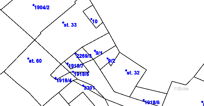 Parcela st. 9 v KÚ Hradešice, Katastrální mapa