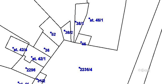 Parcela st. 46 v KÚ Hradešice, Katastrální mapa