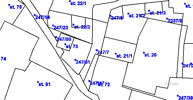 Parcela st. 247/7 v KÚ Hradešice, Katastrální mapa