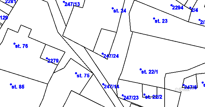 Parcela st. 247/24 v KÚ Hradešice, Katastrální mapa