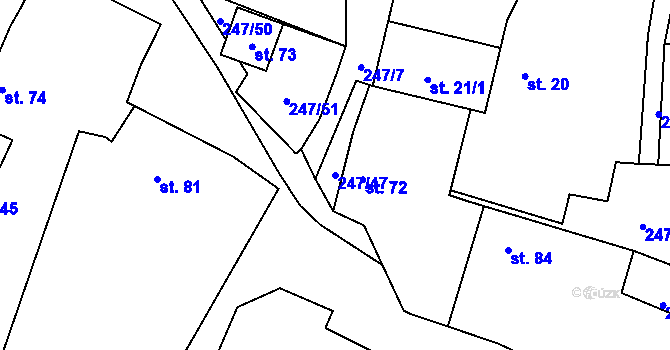Parcela st. 247/47 v KÚ Hradešice, Katastrální mapa