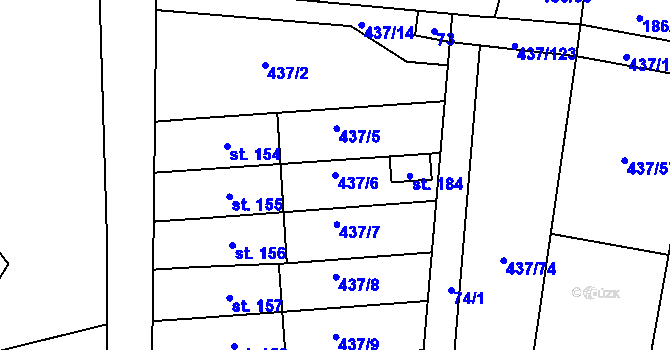 Parcela st. 437/6 v KÚ Hradešice, Katastrální mapa