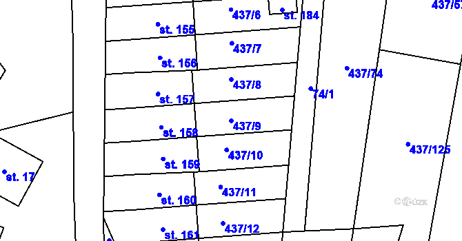 Parcela st. 437/9 v KÚ Hradešice, Katastrální mapa