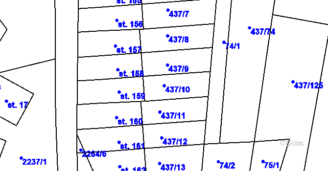 Parcela st. 437/10 v KÚ Hradešice, Katastrální mapa