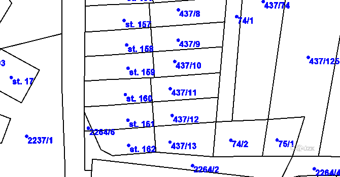 Parcela st. 437/11 v KÚ Hradešice, Katastrální mapa