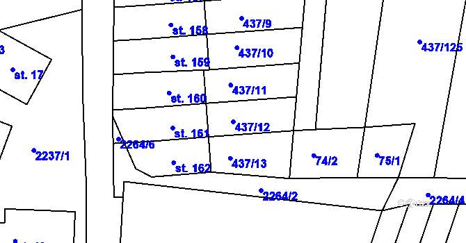 Parcela st. 437/12 v KÚ Hradešice, Katastrální mapa