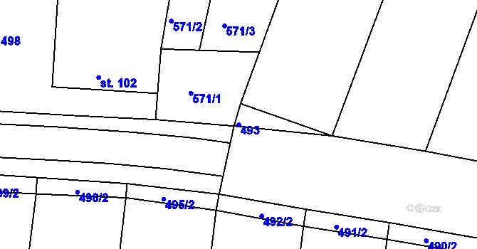 Parcela st. 493 v KÚ Hradešice, Katastrální mapa