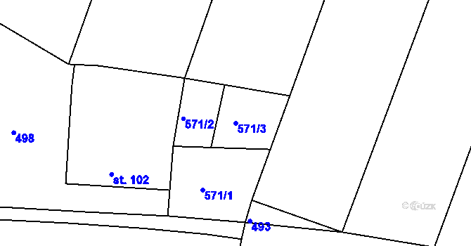 Parcela st. 571/3 v KÚ Hradešice, Katastrální mapa