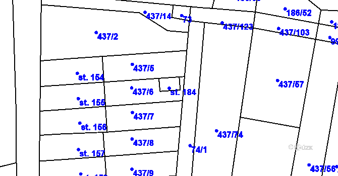 Parcela st. 184 v KÚ Hradešice, Katastrální mapa