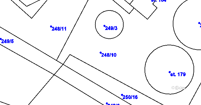 Parcela st. 248/10 v KÚ Hradešice, Katastrální mapa